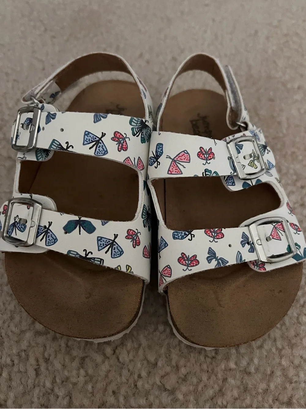 Toddler size 7 White Butterfly Print Buckle Sandals